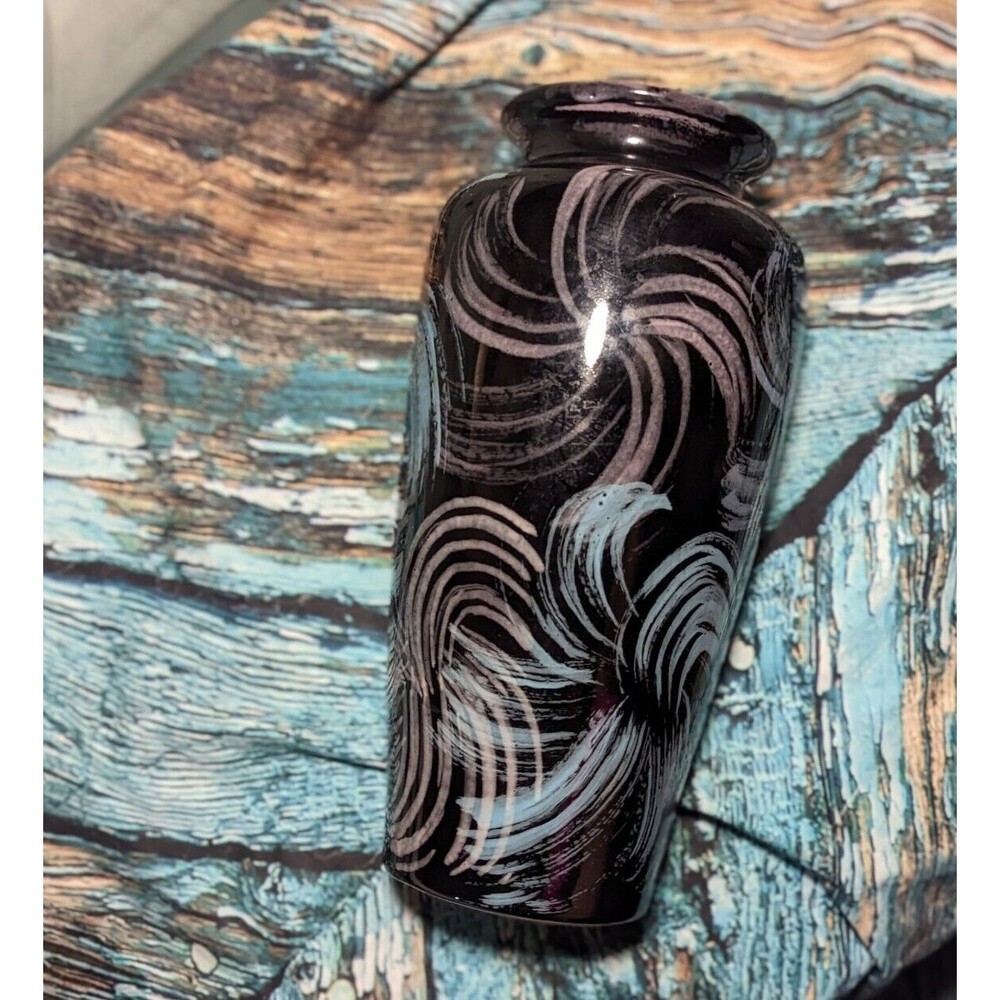 Mid Century Modern Vase Black Vases Purple Pink Blue Abstract Design 12.5" Tall